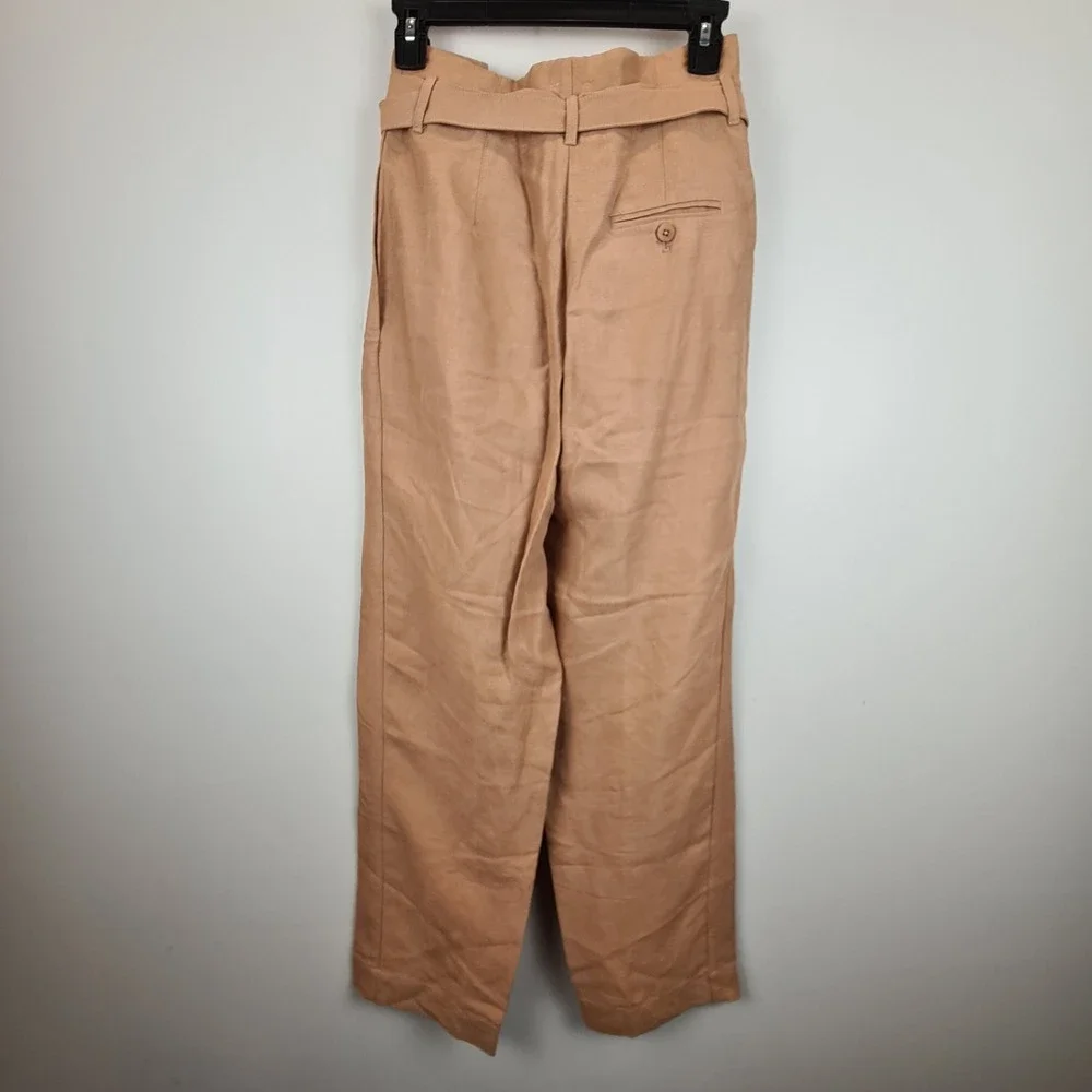 Wilfred Aritzia Tan Linen Lyocell Tie Waist High Rise Tapered Pants Size 0